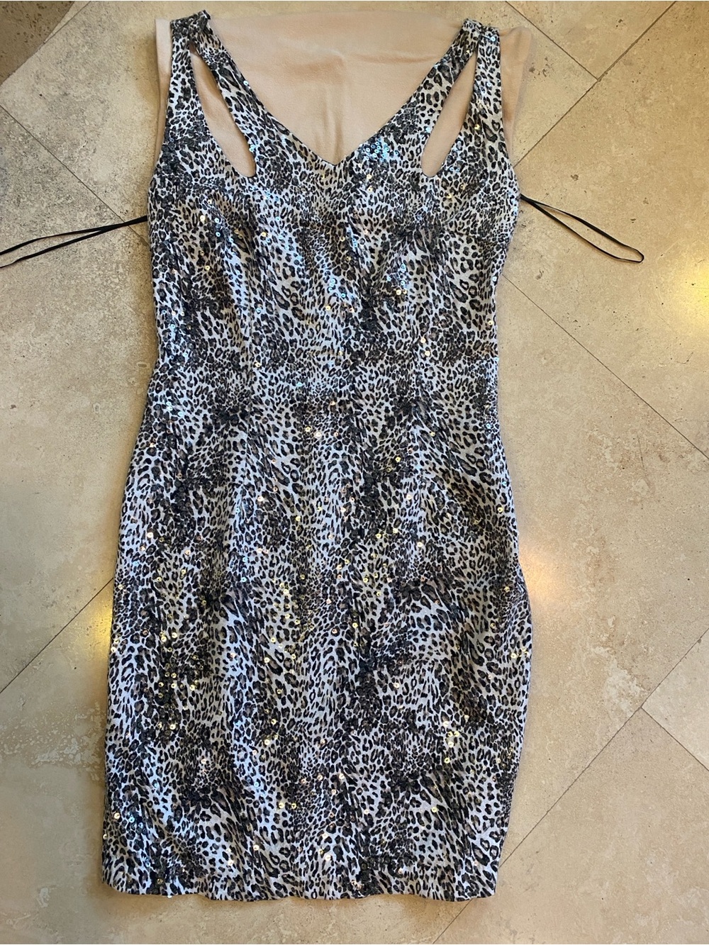 Alberto Makali Black and White Sequin Leopard-Print Mini Dress